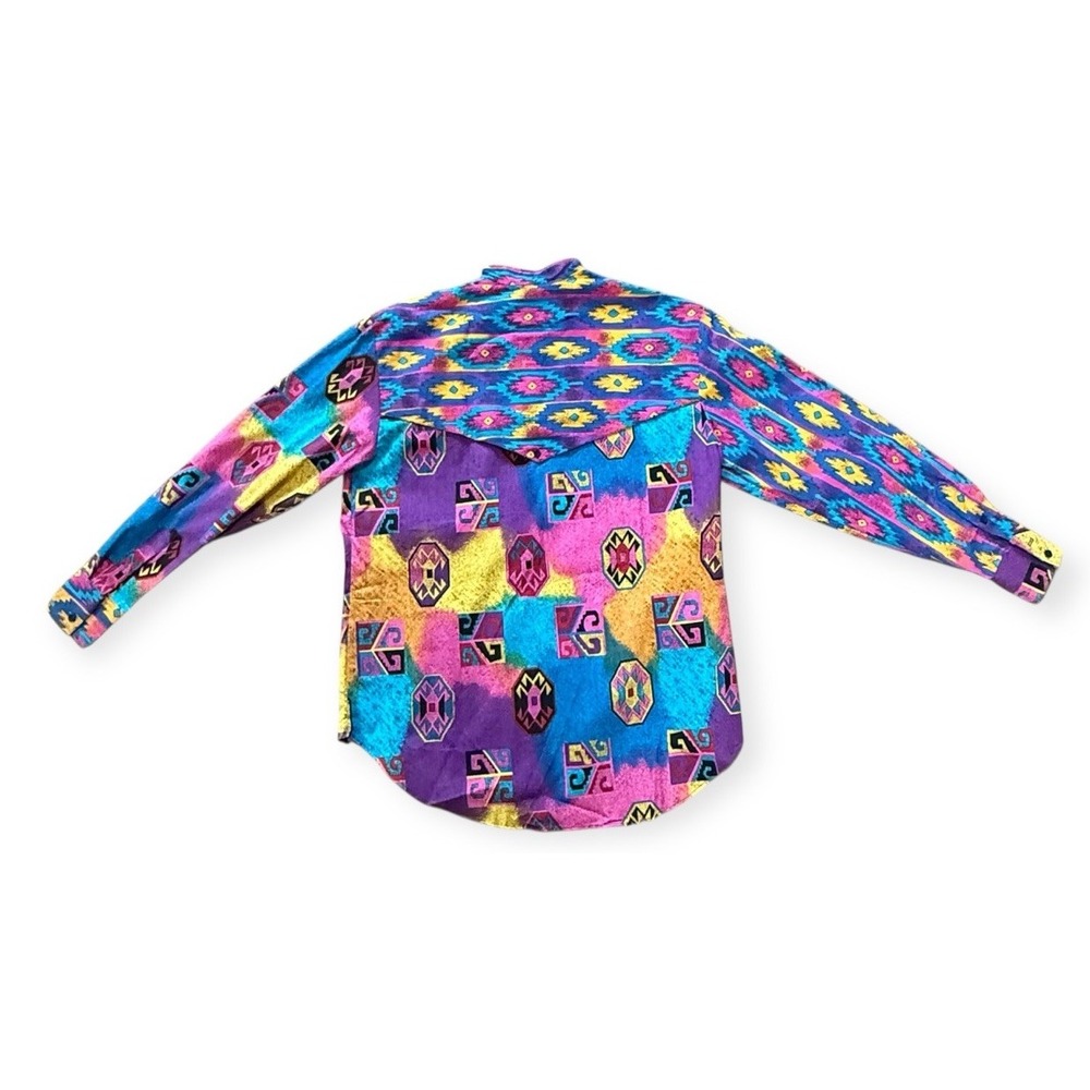 VTG 1990's Western Cowboy Rodeo Neon Loud Funky Print Bullhide Garth USA‎ Sz M - Picture 4 of 12